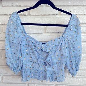 NWOT Blue Floral Crop Top with Bow Details
